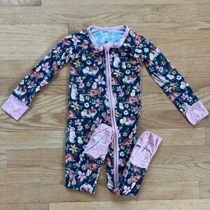 MONKEEROOS VGUC Bamboo Bunny Footie Pajamas w/ Convertible Hands Feet & Grips